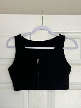 Black tank crop top with zipper detail
